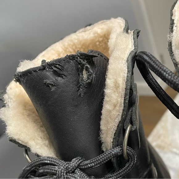 SOREL Joan Of Arctic Leather Wedge Mid Ankle Boots Black NL2173-001 Gorp - Picture 12 of 14